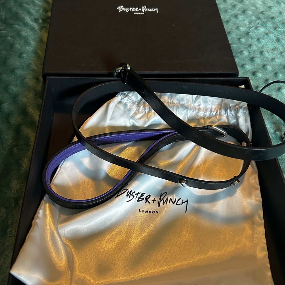 Leather Dog Leash - Black with Purple Trim